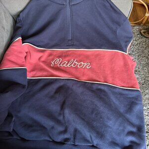 Malbon Men's Blue and Orange/Red Quarter-Zip Sweatshirt L